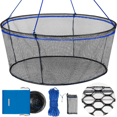 Foldable Fishing Net, Landing Fishing Pier Nets 31"/40" Hoop, Drop Net for Pulling up Fish with Rope, Portable Bridge Fishing Net for Minnows, Crawfish, Shrimp