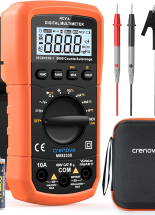 MS8233D Multimeter 6000 Counts Digital Multimeter DC AC Volt Meter Ohm Volt Amp Tester Measures Voltage Current Resistance Capacitance Continuity Diode Duty-Cycle Frequency NCV Live Wire Test