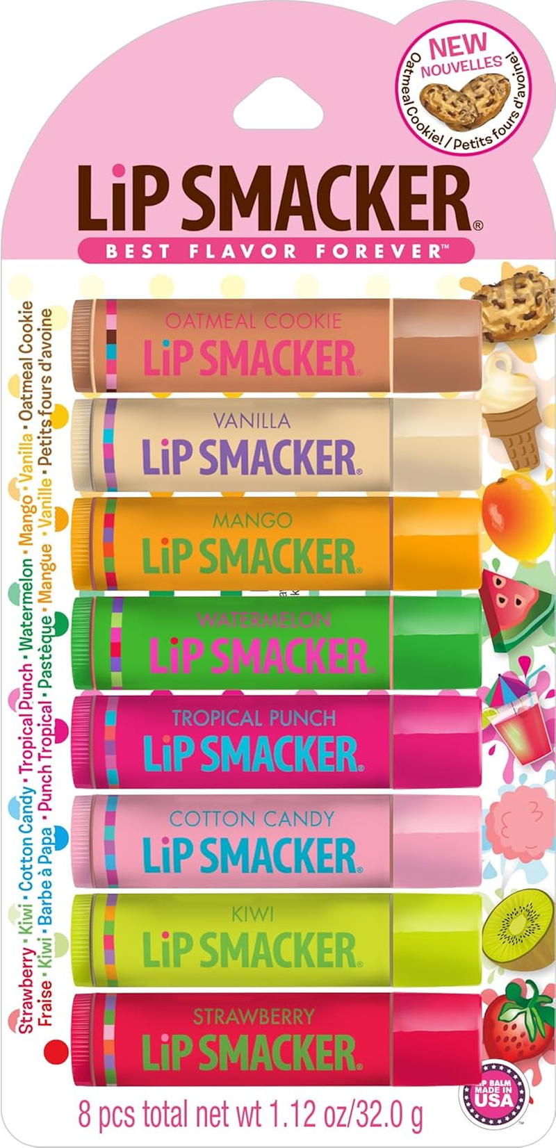 Original &amp; Best Holiday Flavored Lip Balm Party Pack, Oatmeal Cookie, Vanilla, Mango, Watermelon, Tropical Punch, Cotton Candy, Kiwi, Strawberry, Clear