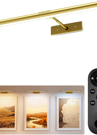 Picture Light for Wall, 4800Mah Rechargeable Wireless Remote, 16In Dimmable Magnetic LED Art Display Light with 3 Color Temperatures, for Gallery, Living Room, Bedroom, Hallway (Gold)