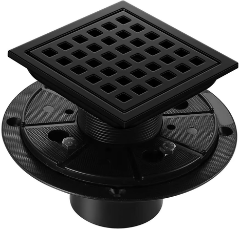 4-Inch Matte Black Square Shower Drain with Flange