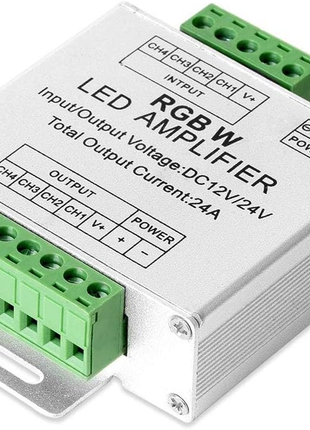 Single Color CCT RGB RGBW 4 Channel Signal Amplifier Controller Work with 2PIN 3PIN 4PIN 5PIN DC12V/DC24V Max 24A 5050SMD LED Strip Suitable for Long Distance Light Projects