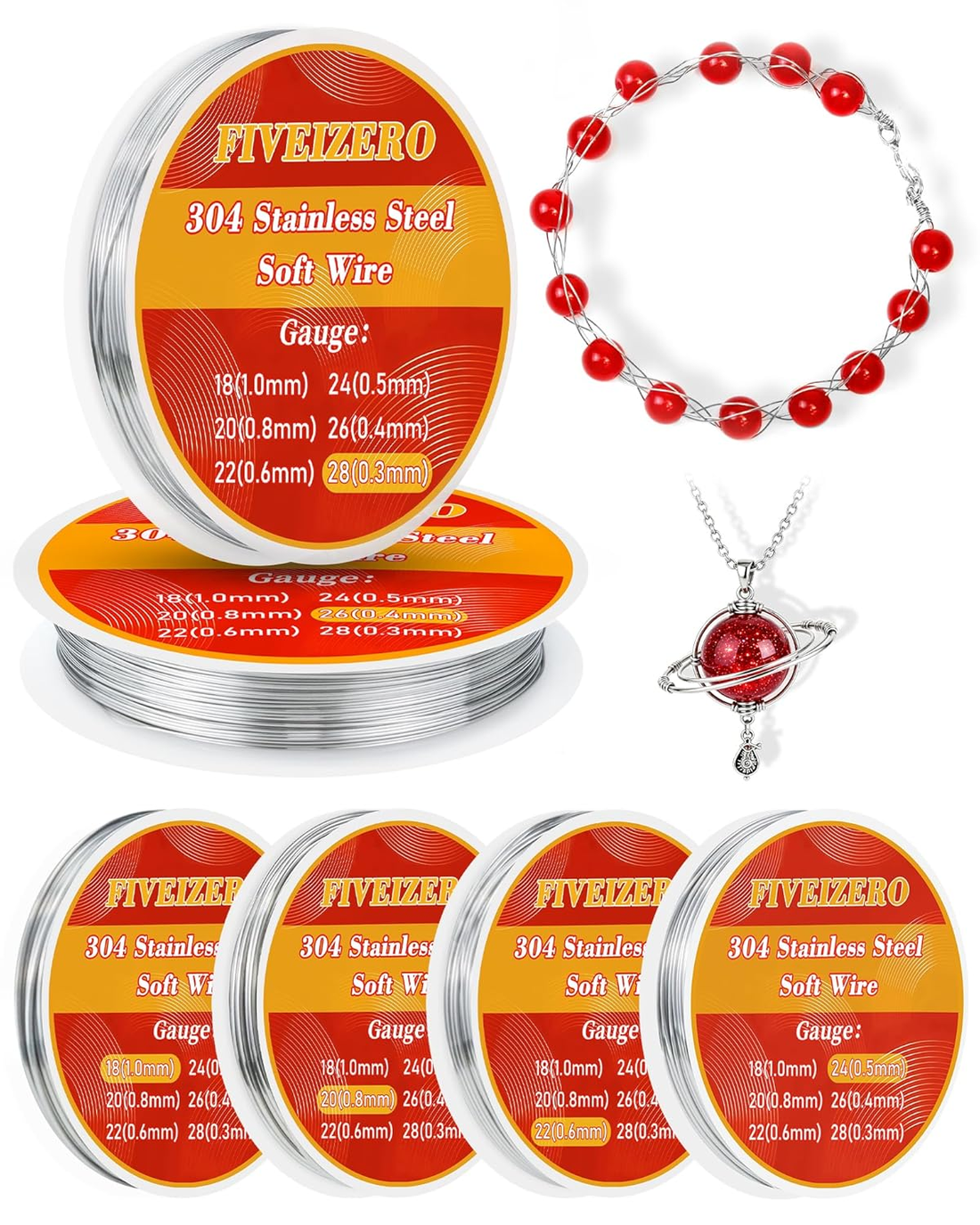 Stainless Steel Wire for Jewelry Making,Include 18/20/22/24/26/28 Gauge 304 Stainless Steel Beading Wire Thin Metal Craft Wire for Necklace,Bead Stringing,Jewelry,Father&