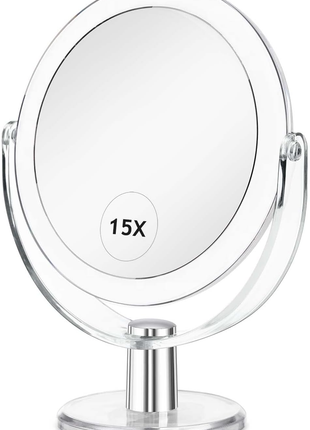 Vanity Makeup Mirror with Stand, 1X/15X Magnification Double Sided 360 Degree Swivel, Portable Table Desk Counter Top Magnifying Mirror, Tabletop Mirror for Bedroom or Dorm Room, 6.25 Inch