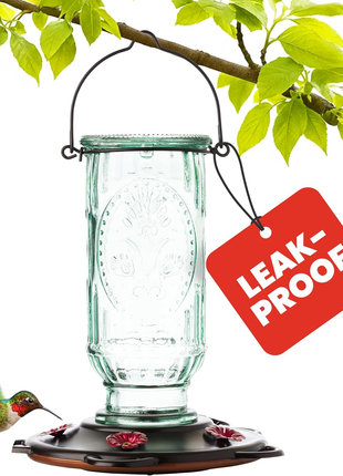 Vintage Hummingbird Feeder, Antique Glass Bottle, 5 Feeding Ports, 20-Ounce Nectar Capacity