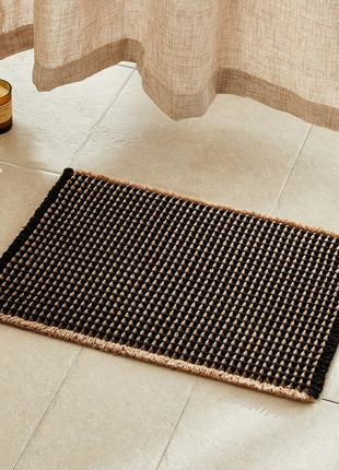 Waffle Bath Mat, Boho Bathroom Rugs Non Slip Washable Super Absorbent Quick Dry Bath Mat Farmhouse Bathroom Decor, 24"X16" Khaki and Black