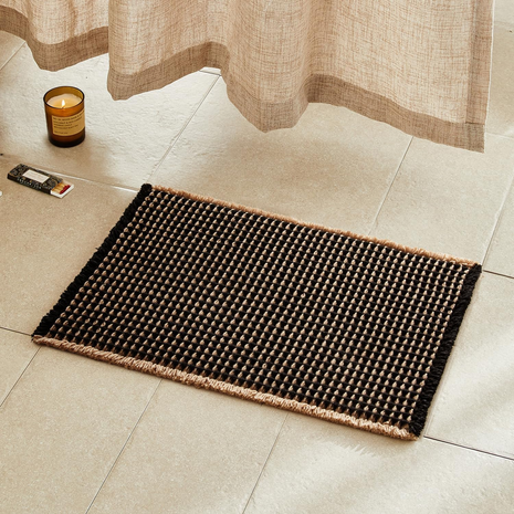 Waffle Bath Mat, Boho Bathroom Rugs Non Slip Washable Super Absorbent Quick Dry Bath Mat Farmhouse Bathroom Decor, 24"X16" Khaki and Black