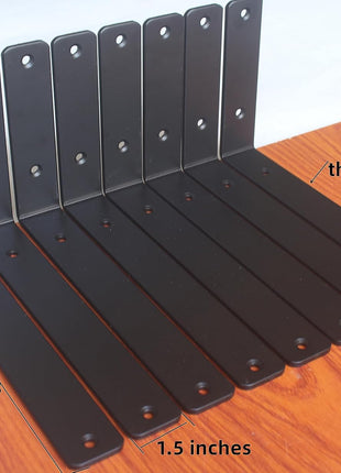 8 Pack - L 10" X H 6" X W1.5, 5Mm Thick Black L Shelf Bracket, Iron Shelf Brackets, Metal Shelf Brackets, Floating Shelf, Shelf Supports with Screws
