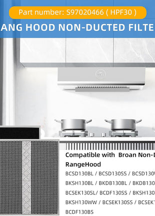 4 Pack S97020466 (HPF30) Range Hood Filter Replacement Compatible with Broan Non-Ducted Range Hood, HPF30 Charcoal Filter, 14.62" X 12.88" X 0.18"