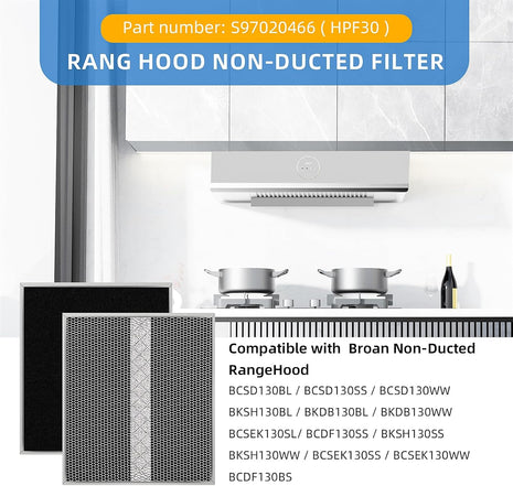 4 Pack S97020466 (HPF30) Range Hood Filter Replacement Compatible with Broan Non-Ducted Range Hood, HPF30 Charcoal Filter, 14.62" X 12.88" X 0.18"