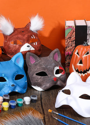 36 Pcs DIY Therian Mask Kit Bulk 30 Blank Animal Mask with Faux Fur Eye Mesh for Christmas Gear Therian