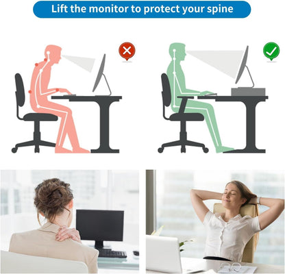 Desk Organizers and Accessories, 2-Tier Metal Monitor Stand Riser, Desk Organizer for Monitor, Office Desk Storage Organizer for Office Supplies (Black)