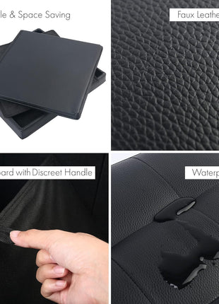 Storage Ottoman, Foldable Foot Rest Stool, 13X12X12 Inches Small Leather Bench with Storage, Holds up to 260 Lb, for Living Room, Bedroom, Dorm, Black