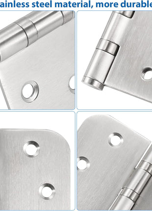 4'' Ball Bearing Door Hinges Stainless Steel Heavy Duty Hinges 4 X 4 Inch with 5/8 Inch Radius Corners Commercial Grade 3 Pack (Silver)