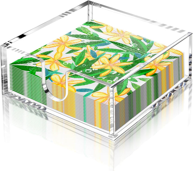 Cocktail Napkin Holder 5X5, Acrylic Cocktail Napkin Holder for Table, Clear Beverage Holder Square Rectangle for Dinner, Kitchen, Bathroom, Restaurant, Bar (Ultimate, 1 Pack)