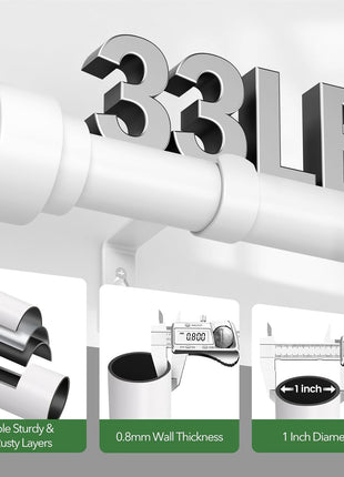 Curtain Rods for Windows 72 to 144, 1 Inch Adjustable White Extra Long Heavy Duty Curtain Rod for Patio Bedroom, Modern Style Indoor Outdoor Window Drapery Rods with End Caps, Size 32" - 150"