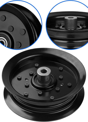 Flat Idler Pulley Compatible with Craftsman Husq a Riens Sears Pou LAN Riding Lawn Mower Tractor with 42" 46" 48" 54” Deck, Replace 197379, 196106