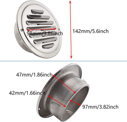 4 Inch round Soffit Air Vent Stainless Steel Louver Grille Cover Wall Air Ventilation Outlet Hood with Built-In Screen Mesh for Kitchen Bedroom Bathroom Office Etc
