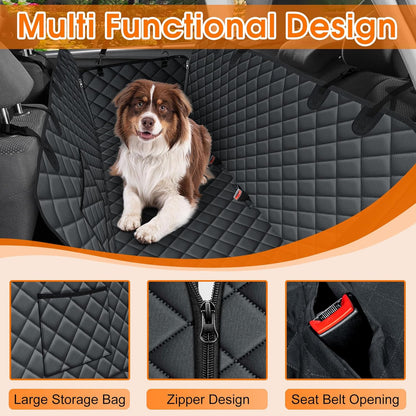 Waterproof Dog Car Seat Cover for Back Seat - Durable, Scratch Proof Pet Hammock with Nonslip Design &amp; Storage Pockets, Fits Cars, Suvs, Trucks- S, Black