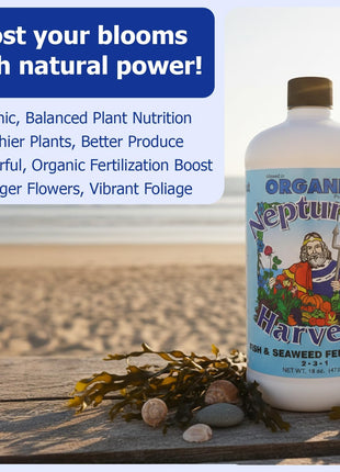 Fish & Seaweed Liquid Fertilizer (2-3-1) - 18Oz Pint - Plant Food for Garden - Indoor & Outdoor Organic Plant Fertilizer for Vegetables, Flowers, Fruit, Trees & Lawns