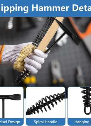2 Pack Welding Chipping Hammer and Wire Brush Set – 11" Hammer with Coil Spring Handle, Cone and Vertical Chisel and 9.8" Stainless Steel Brush for Slag, Spatter, Residue Removal