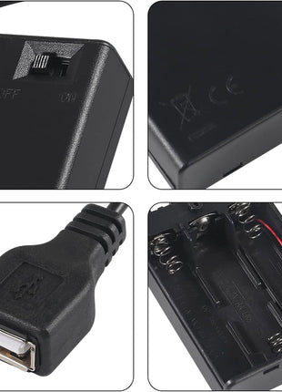 3Pcs 3 AA Battery Holder USB Female Socket 3 AA Battery Case Box Holder with Cover and On/Off Switch