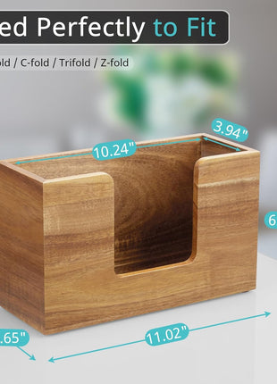 Paper Towel Dispenser Countertop, Acacia Wood Bathroom Paper Towel Holder, Napkin Holder for Kitchen, Multifold C-Fold, Z-Fold, Trifold for Bathroom Toilet Home