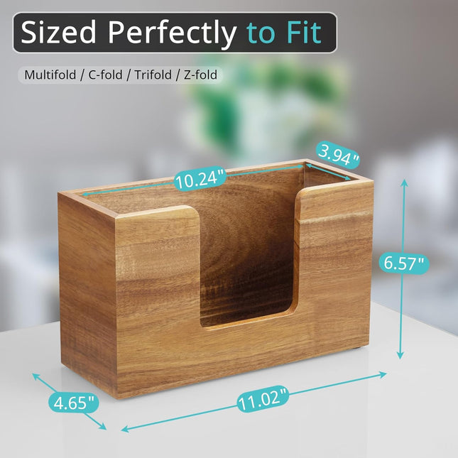 Paper Towel Dispenser Countertop, Acacia Wood Bathroom Paper Towel Holder, Napkin Holder for Kitchen, Multifold C-Fold, Z-Fold, Trifold for Bathroom Toilet Home