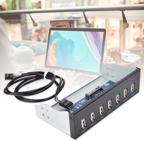 USB 2.0 HUB 5.25 Inch Internal Front Metal Panel 5.25 Inch 7 Port USB Hub Drive Panel 9PIN to 6 Port USB2.0 Panel Fit for 5.25 Inch Computer Case Scanner Typewriter