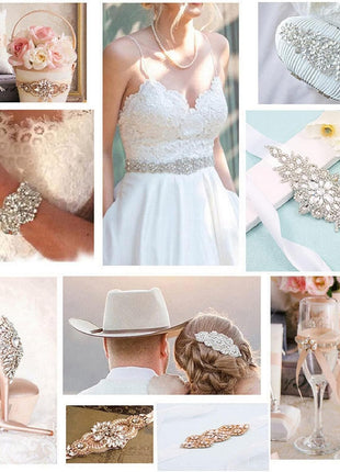 8 Pieces Crystal Rhinestone Appliques Silver Rhinestone Iron on Patch Hot Fix Applique for Bridal Wedding Dress Clothes Sash Crystal Belt DIY Sewing Appliques for Shoes