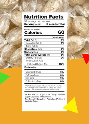 Ginger Candy | 1 Lb Bag - Approx. 90 Count | Hard Candy Individually Wrapped | Ginger Candies for Office Bowls, Gifting & Favors | Classic Flavor