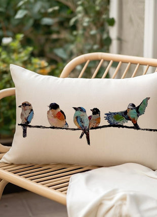 12X20 Lumbar Pillow Decorative Throw Pillows,Small Hand-Painted Outdoor Birds Pillowcases,Spring Summer Pillows Decorative Throw Cushion Covers Linen for Couch Sofa Teal Blue