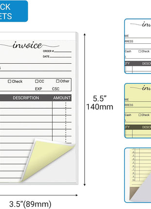 12 Pack Invoice Books for Small Business, 3.5 X 5.5 Inch 2 Part Carbonless Receipt Books, Carbon Duplicate Copy Order Form Book, Convenient Invoice Pads, 50 Sets Each Pad,Total 600 Sets