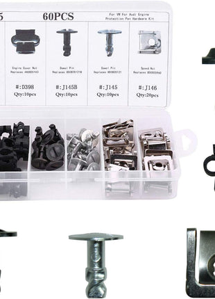 60Pcs Engine Undertray Cover Clips Bottom Metal Screw Bolt Kit for Audi VW