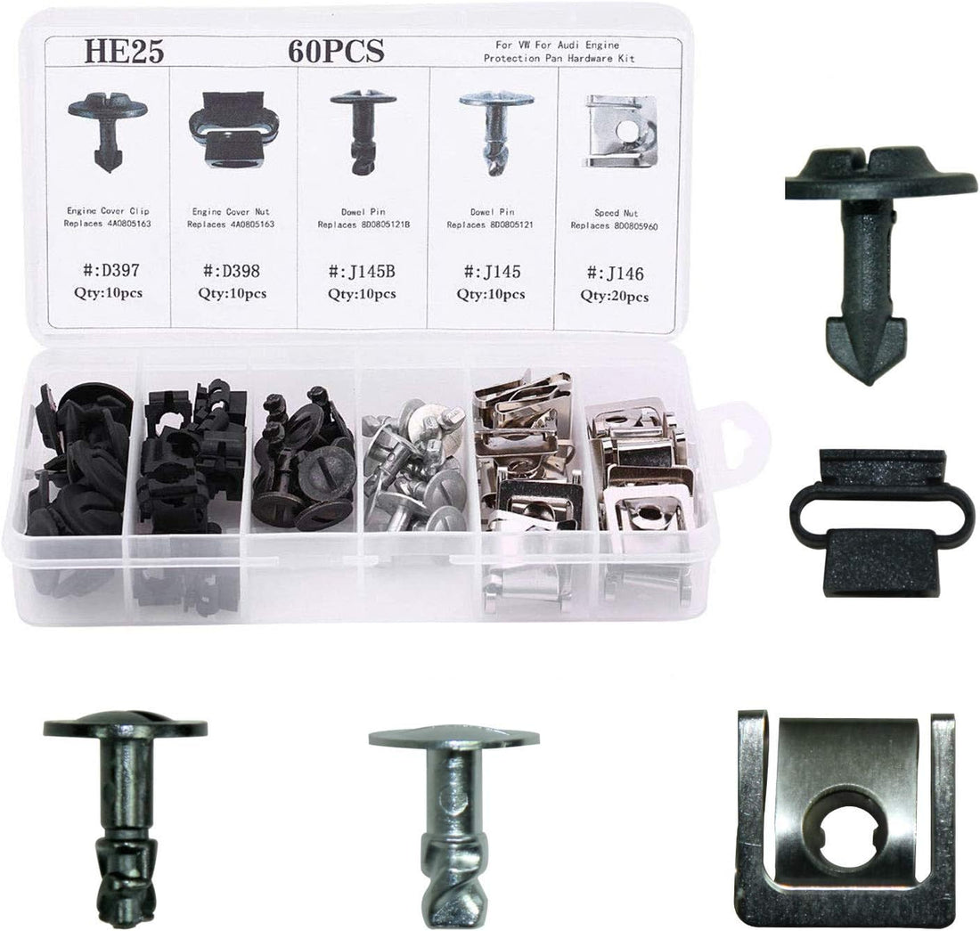 60Pcs Engine Undertray Cover Clips Bottom Metal Screw Bolt Kit for Audi VW