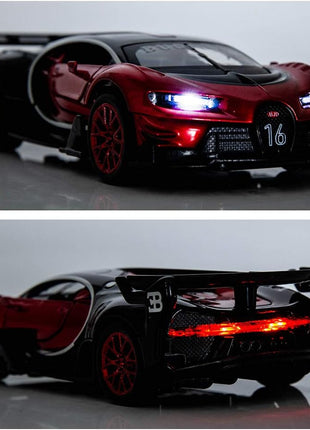 Bugatti Vision GT Supercar 1/32 Zinc Alloy Die Casting Pull Back Car Model Toy Sound and Light for Boy Girl Gift （Red）