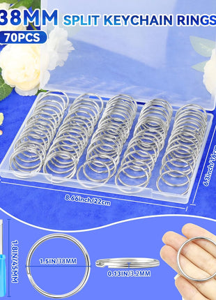 70PCS Split Key Rings,1.5" Heavy Duty Metal Keyrings,Bulk Keychain Rings,Silver Key Ring Accessories for Keychains,Crafts,Car Keys,Pet Collars and DIY Projects