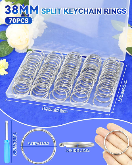 70PCS Split Key Rings,1.5" Heavy Duty Metal Keyrings,Bulk Keychain Rings,Silver Key Ring Accessories for Keychains,Crafts,Car Keys,Pet Collars and DIY Projects