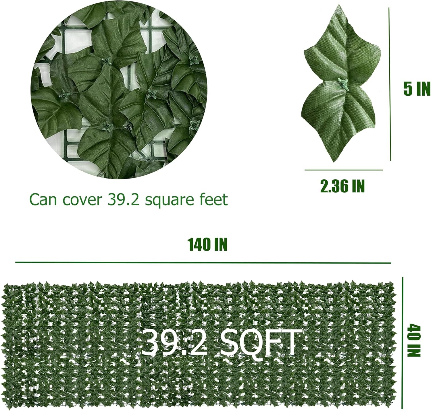 Artificial Ivy Privacy Fence Screen: 40"X 140"(39.2 SQFT) Uv-Anti Faux Hedge Fence and Fake Ivy Vine Leaf Wall Panels for Indoor&amp;Outdoor Green Backdrop, Garden Greenery Decor