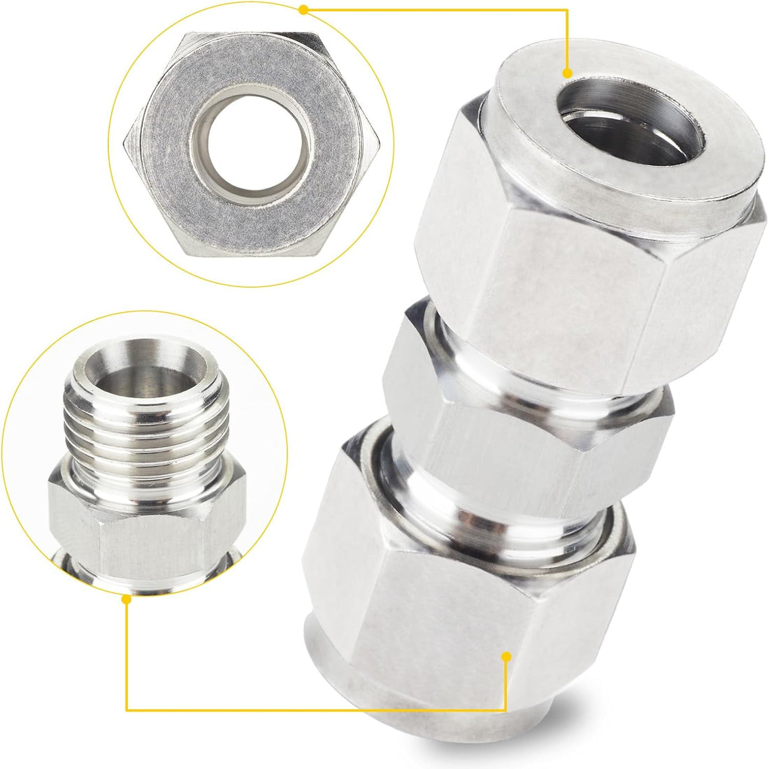 Metric 304 Stainless Steel Compression Union Tube Fitting, 12Mm Tubing OD (2 Pcs)