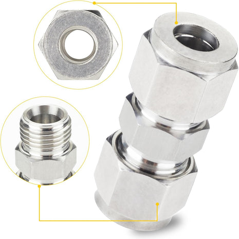 Metric 304 Stainless Steel Compression Union Tube Fitting, 12Mm Tubing OD (2 Pcs)