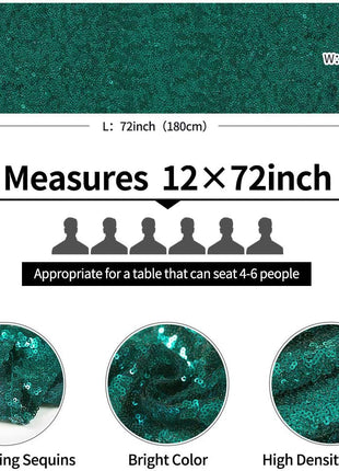 2 Packs 12 X 72 Inches Hunter Green Sequin Table Runner, Glitter Runner for Birthday Party Supplies Decorations Wedding Bachelorette Holiday Celebration Bridal Shower Baby Shower