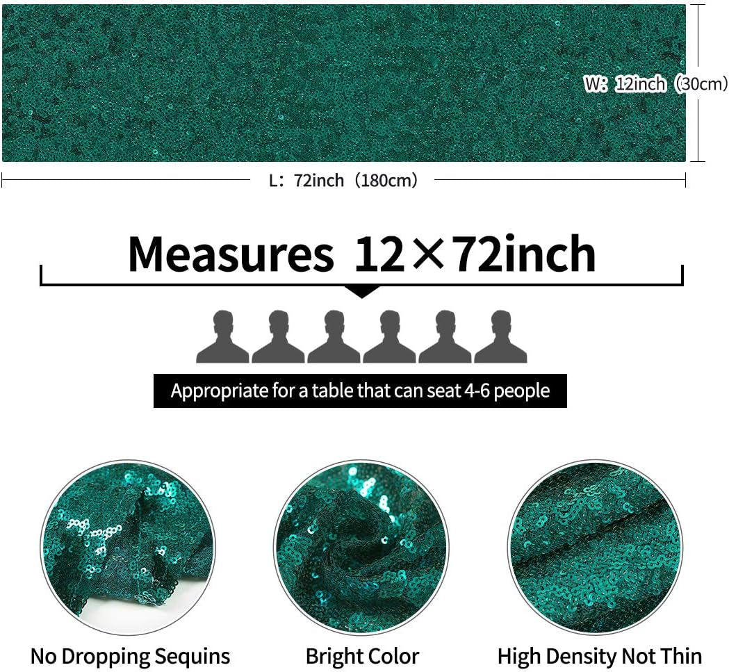 2 Packs 12 X 72 Inches Hunter Green Sequin Table Runner, Glitter Runner for Birthday Party Supplies Decorations Wedding Bachelorette Holiday Celebration Bridal Shower Baby Shower