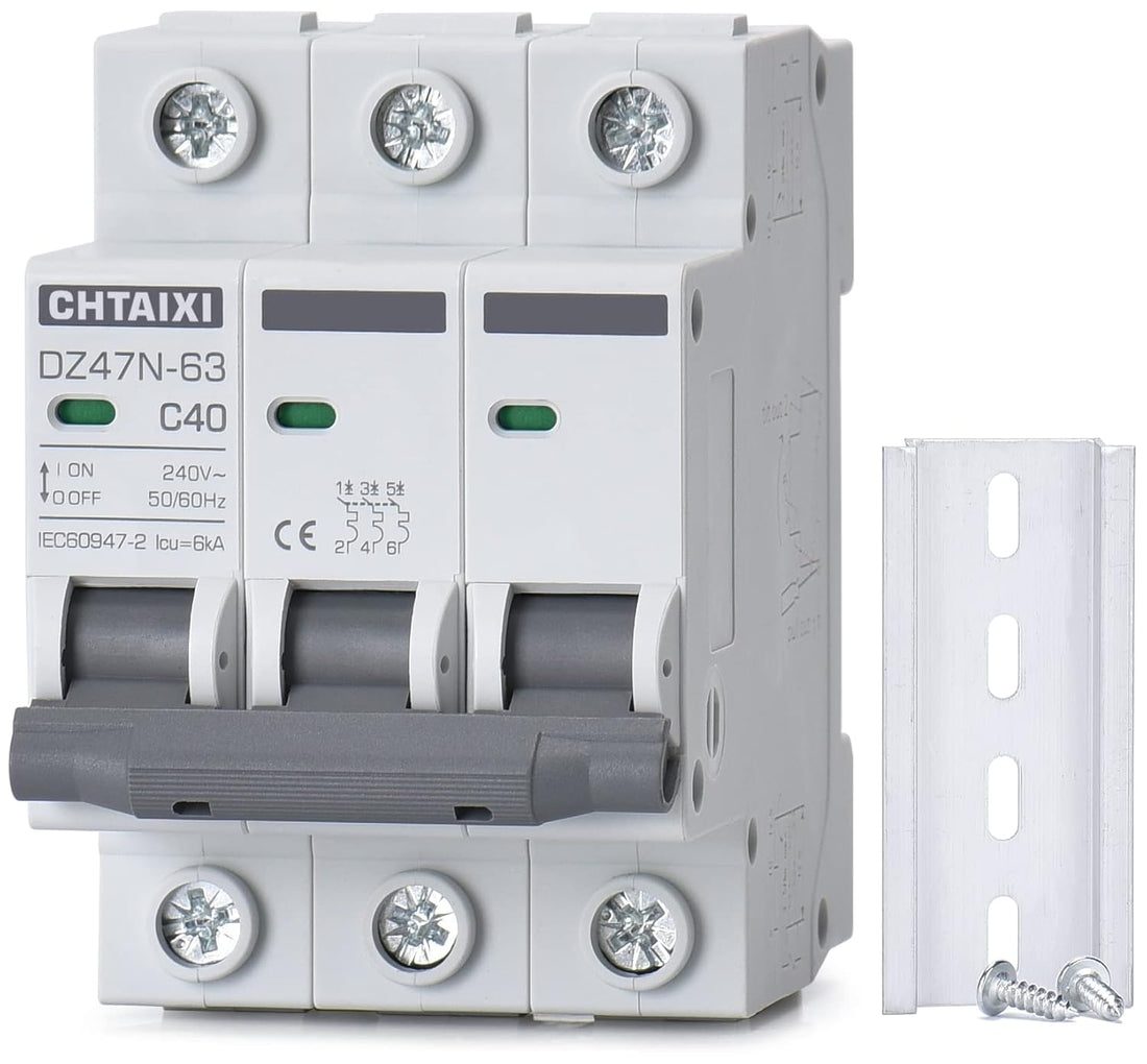 3 Pole DIN Rail Mount Circuit Breaker, 40 Amp 240V AC Miniature Circuit Breaker, Thermal Magnetic Trip AC Disconnect Switch MCB C40