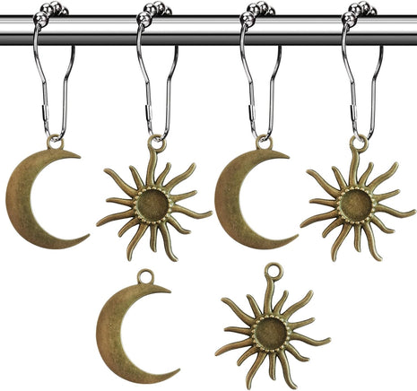 Sun Moon Celestial Shower Curtain Hooks Rings - Mid Century Abstract Boho Shower Curtain Hooks, Minimalist Vintage Cute Shower Hooks,Chic Mystic Fantasy Goth Nature Bathroom Decor