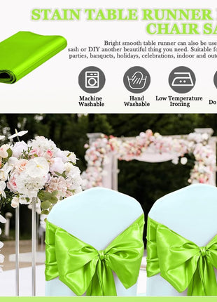 10 Pack Lime Green Satin Table Runners 12X108 Inches Party Table Runner Bright Smooth Table Runner Wedding Party Decorations for Table Green Table Runners