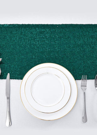 6 Packs 12 X 72 Inches Hunter Green Sequin Table Runner, Glitter Runner for Birthday Party Supplies Decorations Wedding Bachelorette Holiday Celebration Bridal Shower Baby Shower
