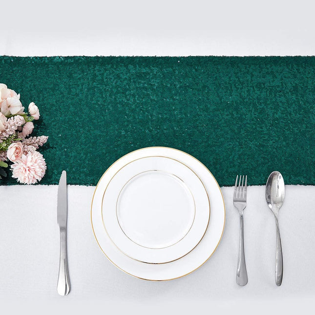 2 Packs 12 X 72 Inches Hunter Green Sequin Table Runner, Glitter Runner for Birthday Party Supplies Decorations Wedding Bachelorette Holiday Celebration Bridal Shower Baby Shower