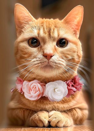 2 Pack Cat Collar Pink Floral with Bell and Removable Flower Bowtie Breakaway Adjustable Cat Collar for Girl Kitten Puppy Small Cats Dogs Daily Decoration (XQ10-4)