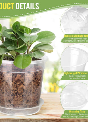 8/7/6/5/4 Inch Clear Nursery Pots with Drainage and Saucers, 10 Pack Clear Pots for Plants, Nursery Pots for Flowers, Succulents Outdoor Indoor
